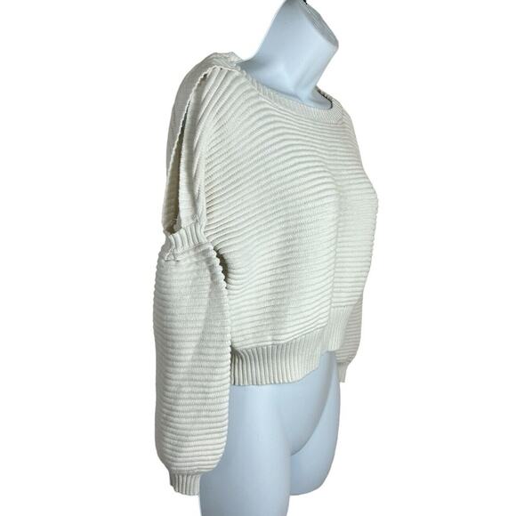 Fate By Lfd White Sweater Sz Medium Ribbed Puff Sleeves Cotton Structured Thick - Picture 5 of 10